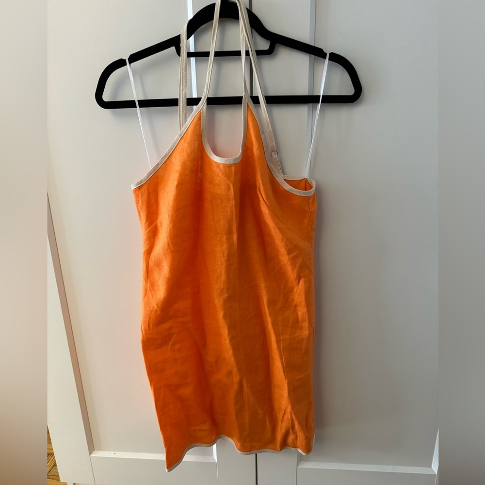 Matthew Bruch Orange Cross Strap Cutout Mini Dress